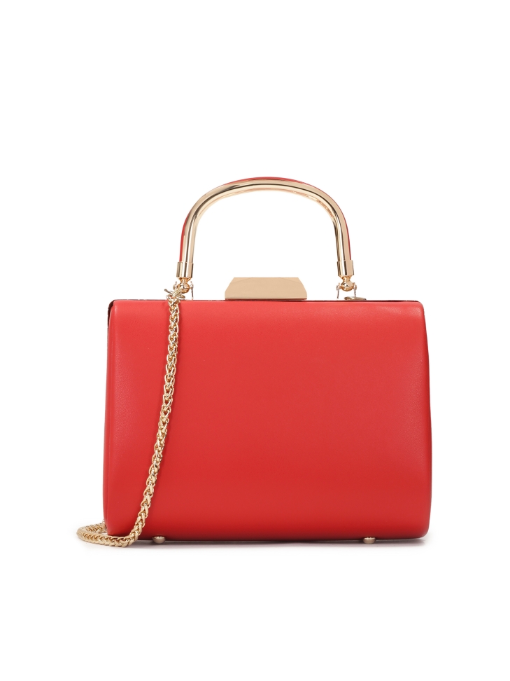 Red cocktail clutch bag with metal handle