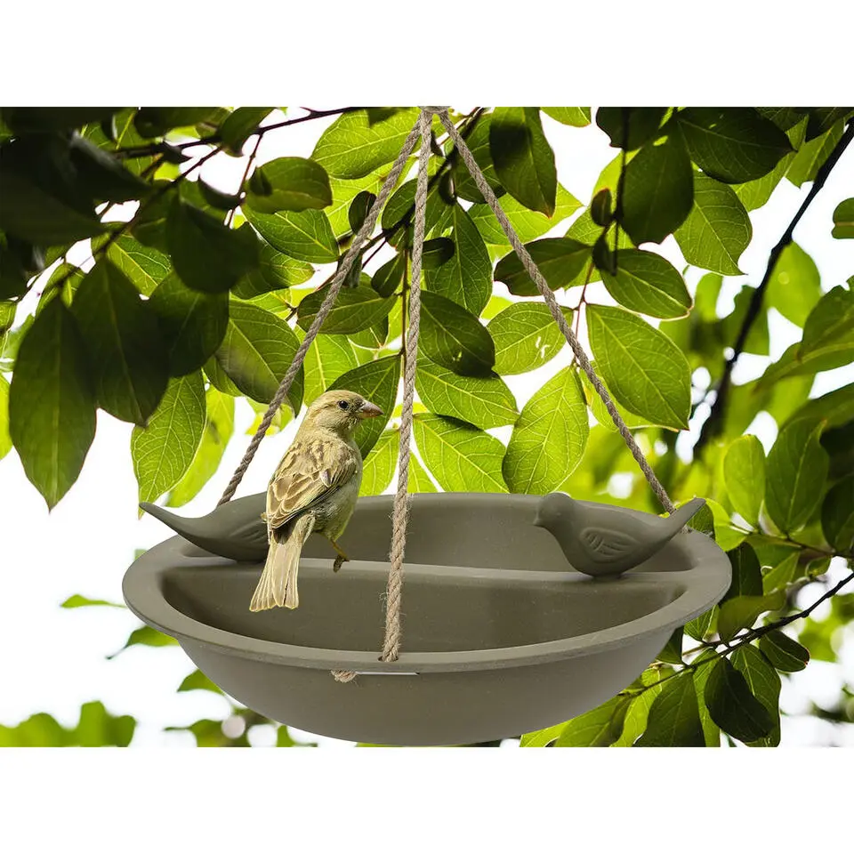 Decoris Vogelbad - bamboe hout - donkergroen - drinkschaal - 27 cm