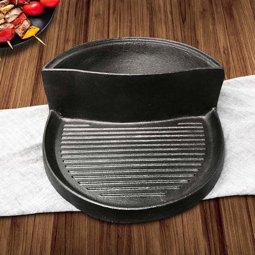 SOGA 2X 2 in 1 Cast Iron Ribbed Fry Pan Skillet Griddle BBQ and Steamboat Hot Pot
