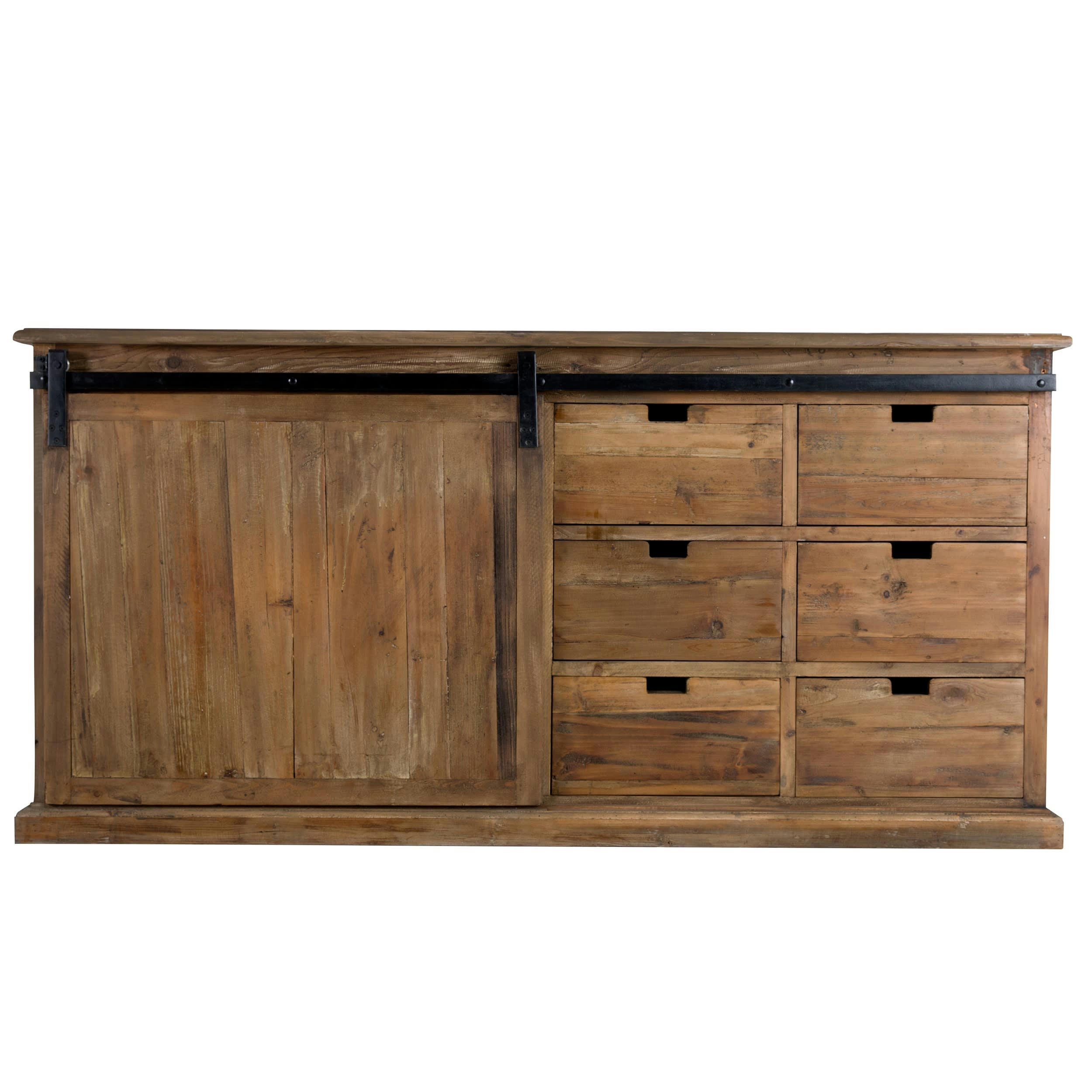 SARI - Buffet en bois recyclé, 6 tiroirs et 1 porte coulissante
