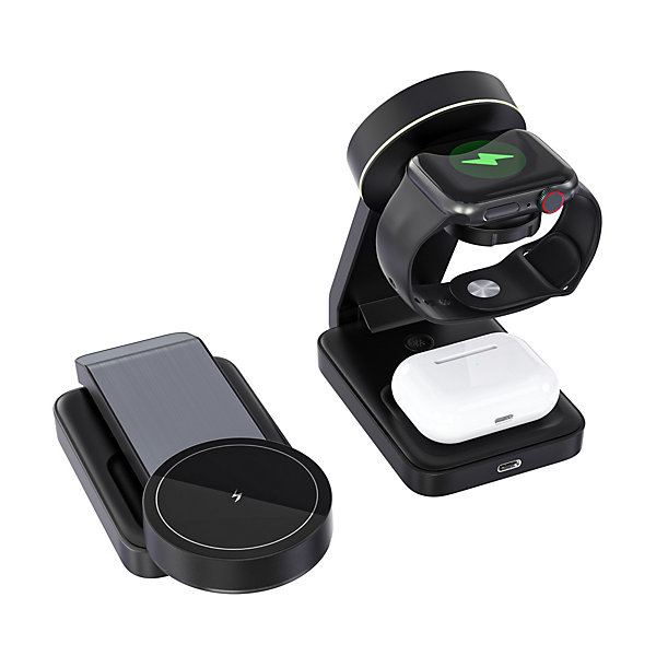 BASHLWUA (Noir) Station de charge sans fil pliable 3 en 1, chargeur sans fil magnétique sécurisé, compatible avec les séries iPhon