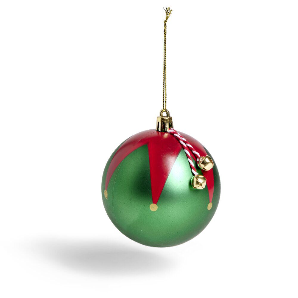 Boule de No&euml;l thème lutin avec grelots Ø8cm H8cm