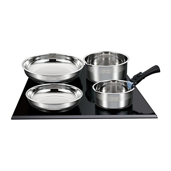 ARTHUR MARTIN AM5538 - Batterie de cuisine 8 pieces Inox : 3 poeles, 3 casseroles, 2 poignées - Tous feux dont induction