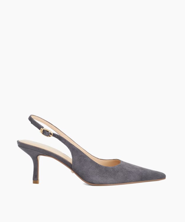 Celise Grey - Suede Slingback Court Shoes
