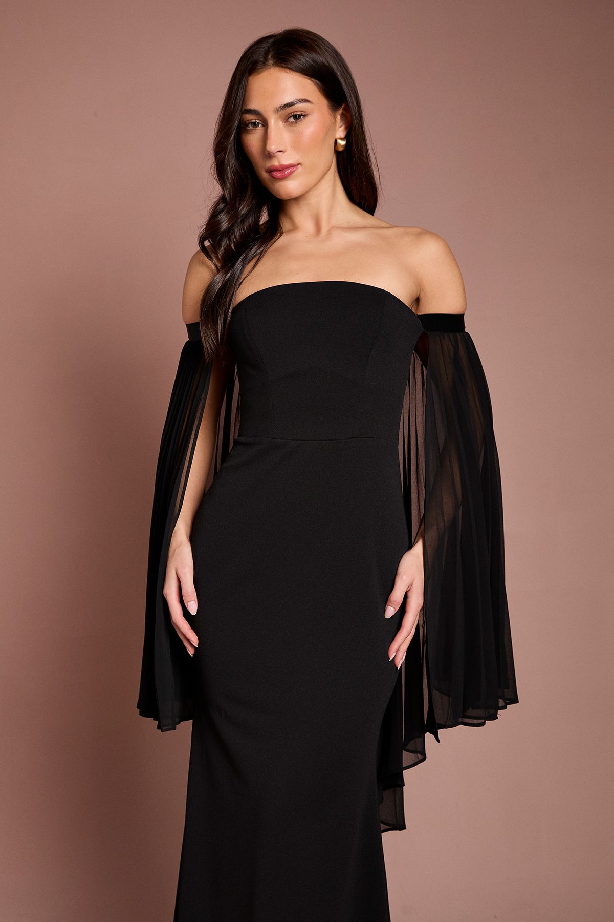 Coast Strapless Maxi Dress With Pleated Chiffon Cape