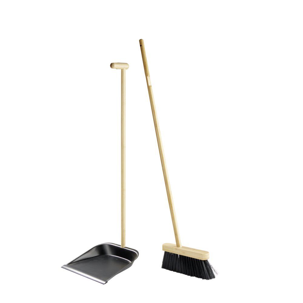 Pelle balayette aéroport manche bambou et métal noir H93cm