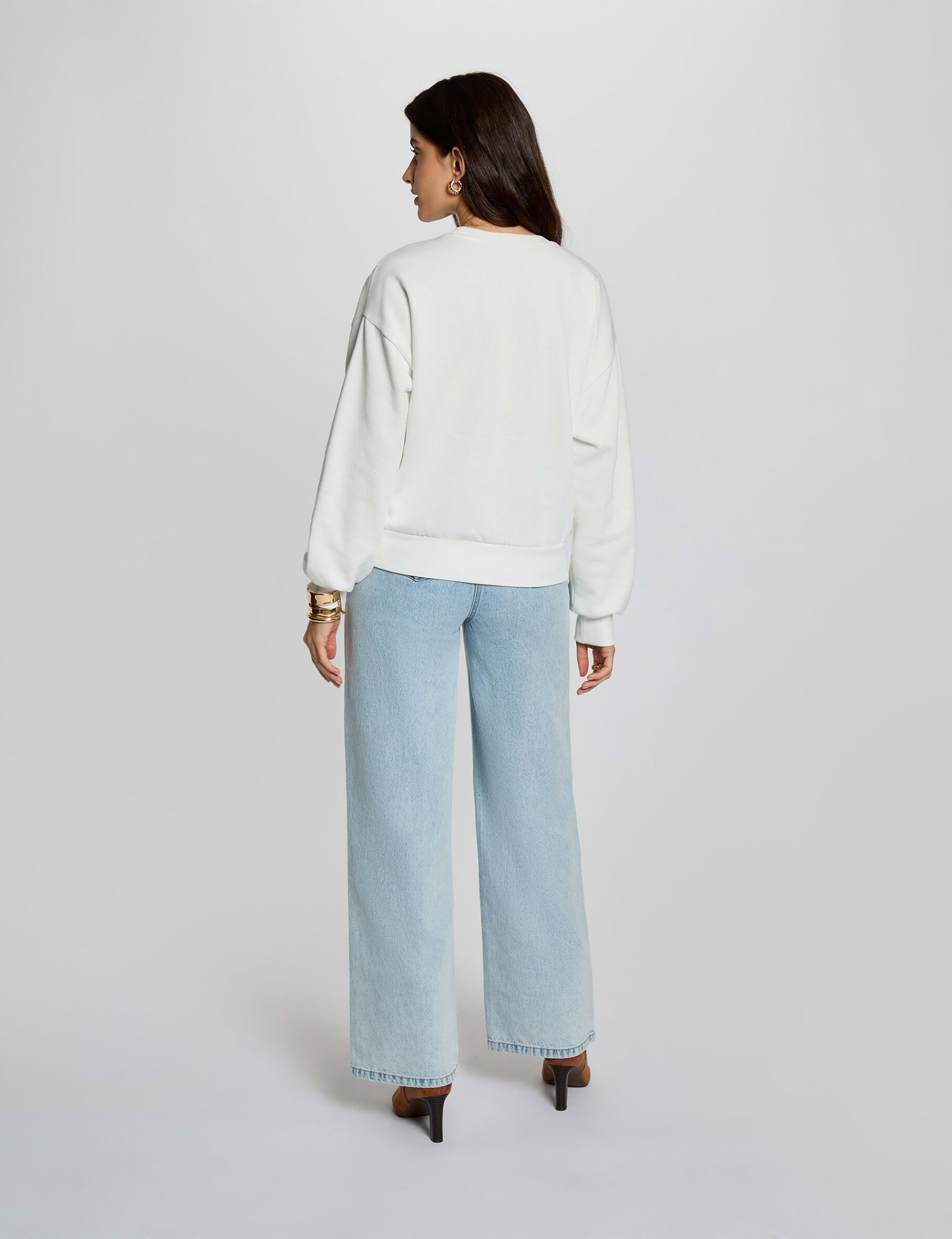 Embroidered Knit Sweater White Women