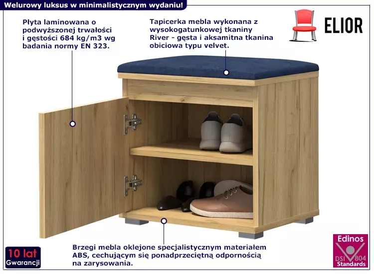 Minimalistyczna szafka na buty dąb craft   granat - Zylo