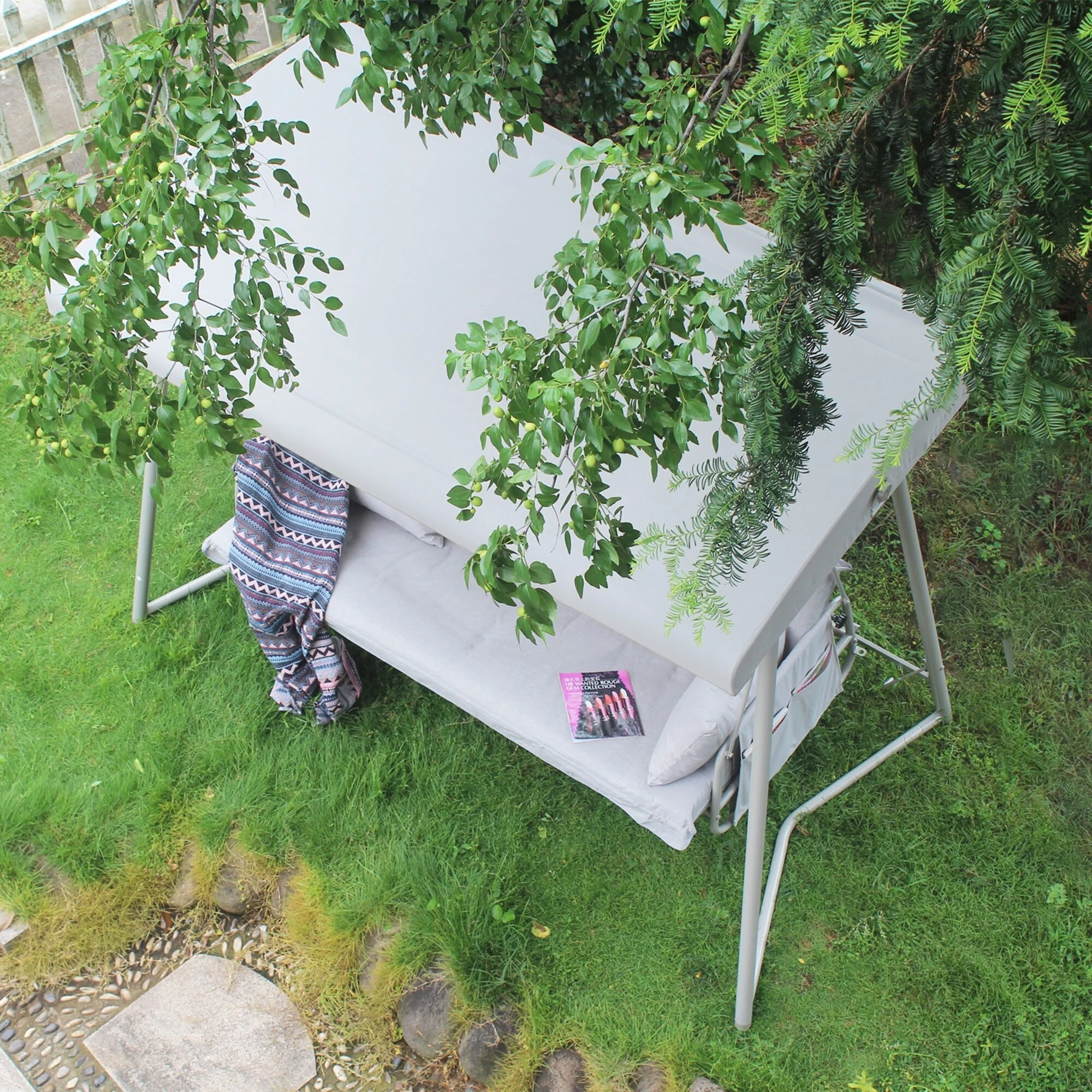 Patio 3 seaters Metal Swing Chair Swing bed with Cushion