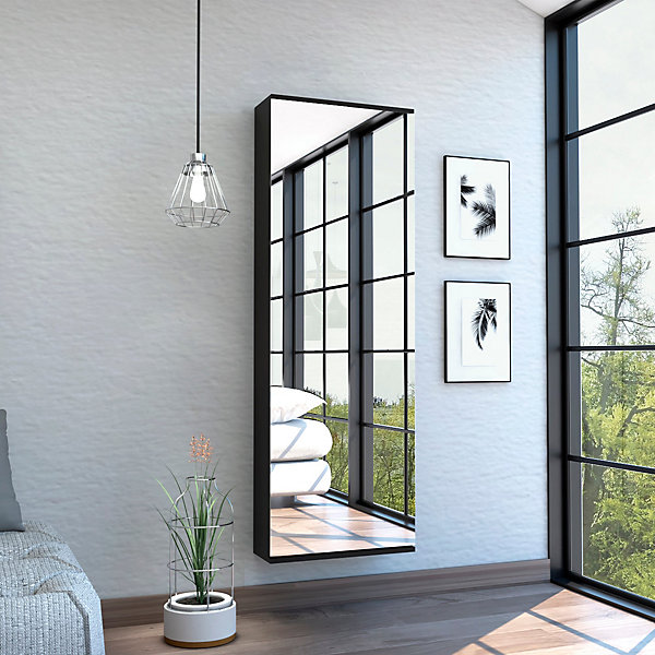 Leto Support mural pour chaussures avec miroir, style moderne et espace, 137.92 cm X 46.99 cm X 20.57 cm , Noir