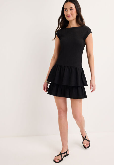 Womens Black Mini Ra Ra Dress