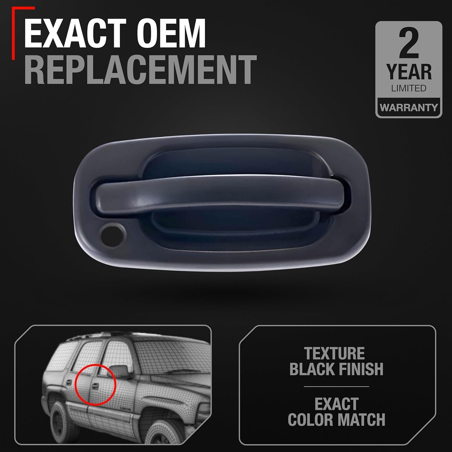 Exterior Front Passenger Door Handle - Compatible with 1999-2006 Chevrolet Silverado, 02-06 Avalanche, Suburban, Tahoe; 1999-2006 GMC Sierra, Yukon - Textured Black - OEM 15034986