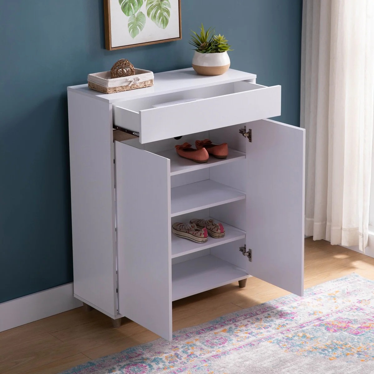 4-Tier Entryway Storage Cabinet, Shoe Cabinet-White & Dark Taupe