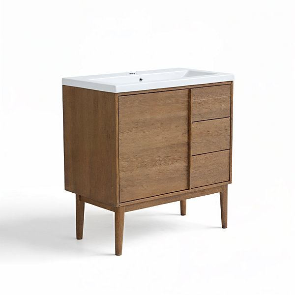 Ensemble meuble sous vasque placage bois Kabayan   plan vasque céramique blanc Nira l.80 cm