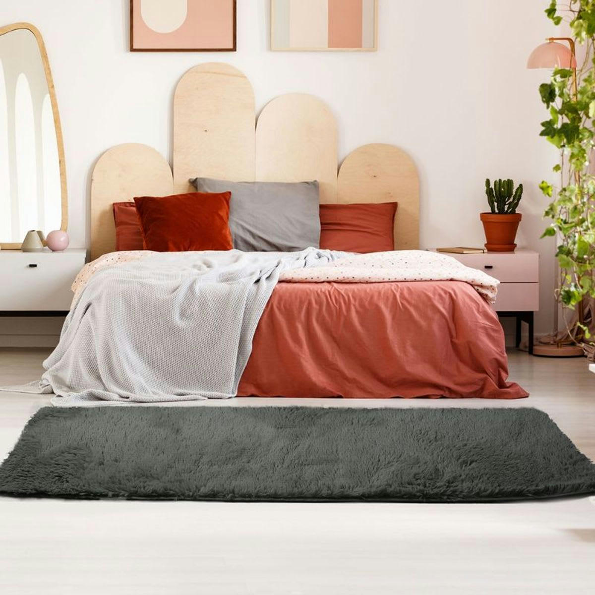 NEO - Tapis lavable à base fine et souple extra doux gris foncé 80x180