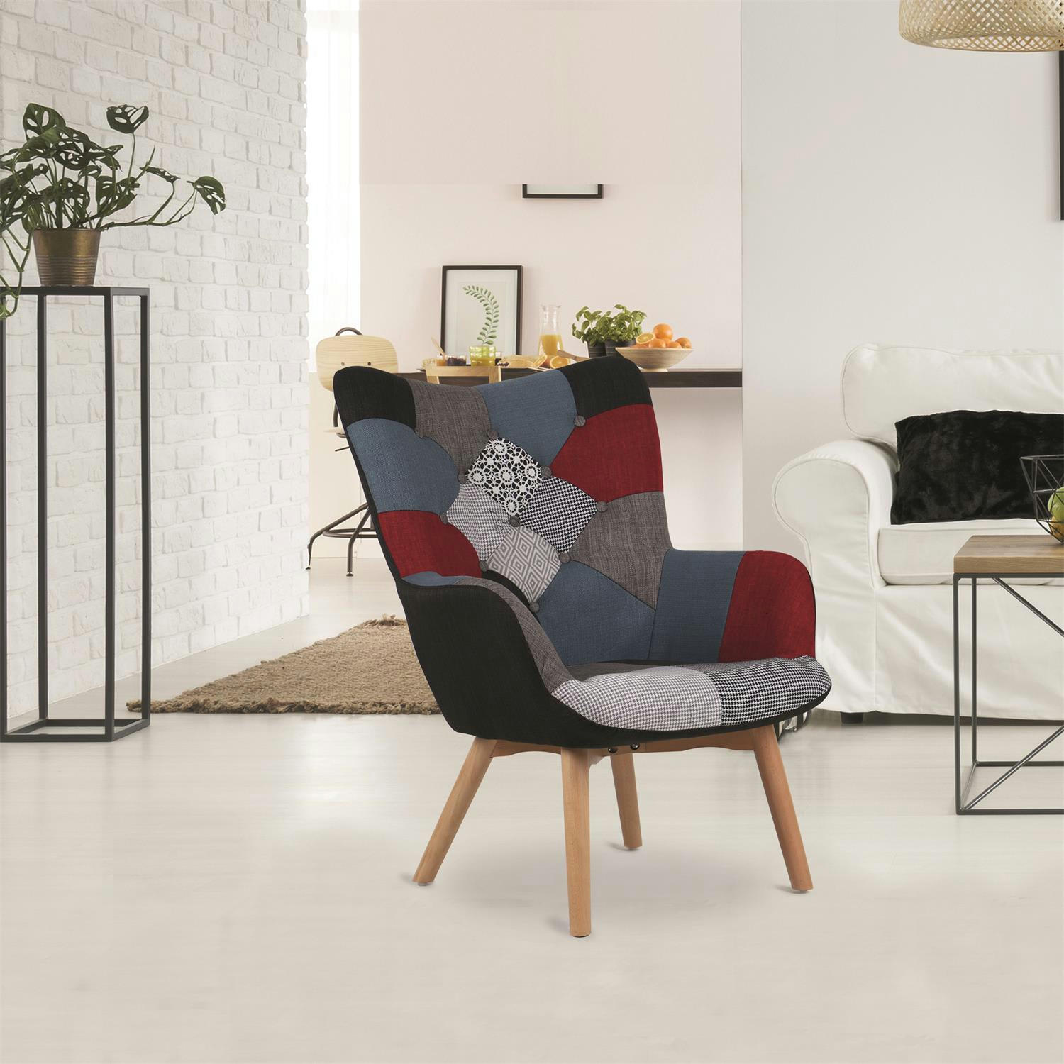 MILANO - Fauteuil assise en tissu patchwork