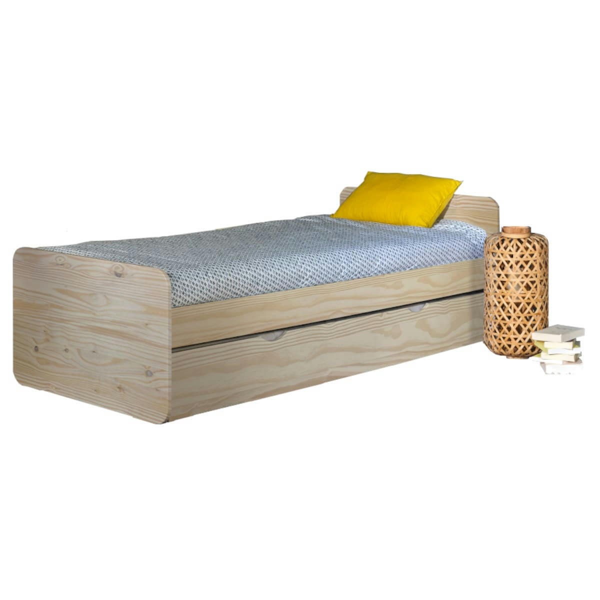 LUPIN - Pack lit avec matelas 90x190 cm bois massif bois