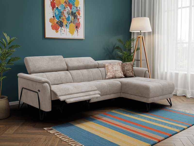 Sofa narożna 4 osobowa prawa RODEN, 1 x Relax Zero Gravity, beżowa
