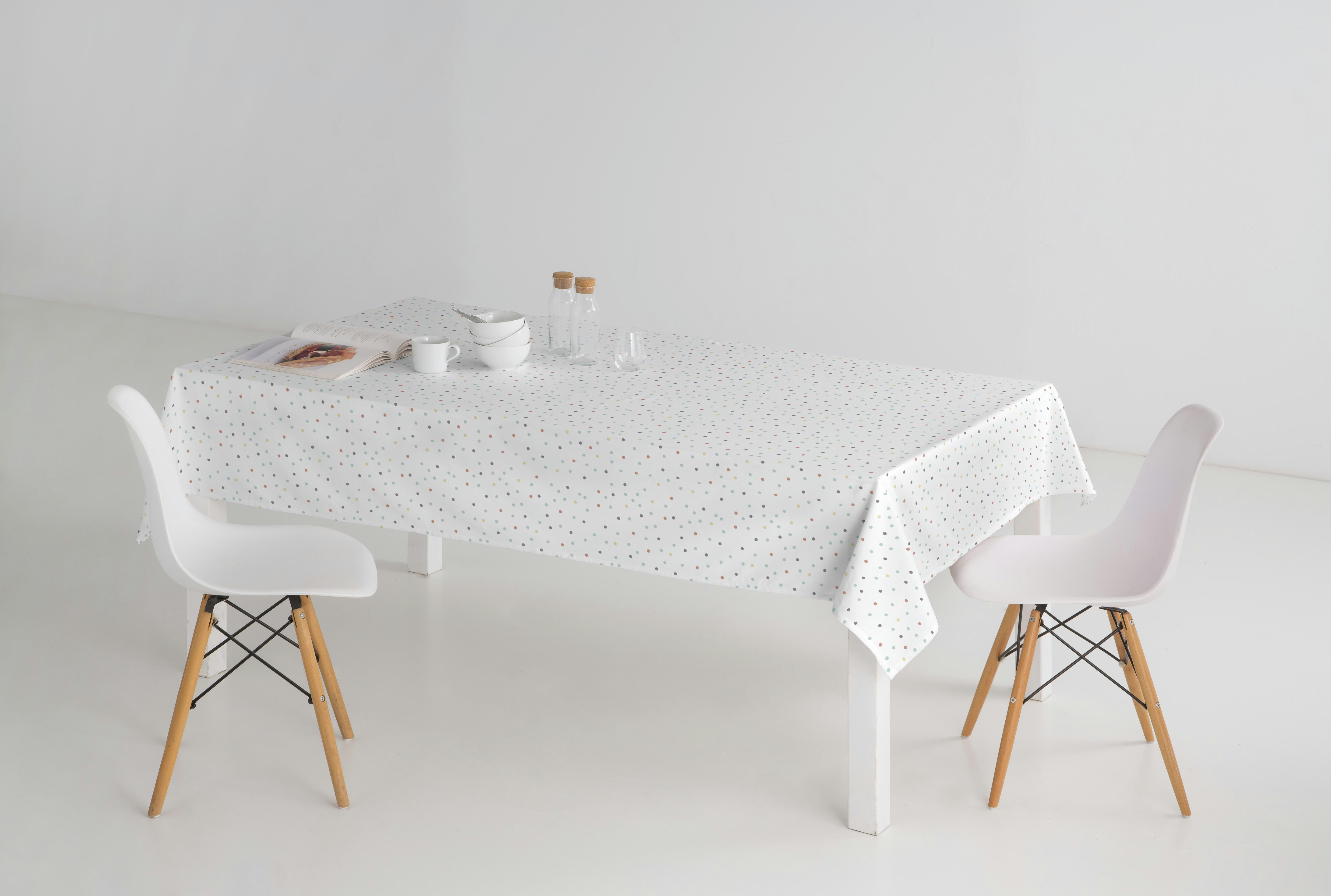LINSE VERANO - Nappe en coton biologique antitâche imprimée blanc 140x240 cm