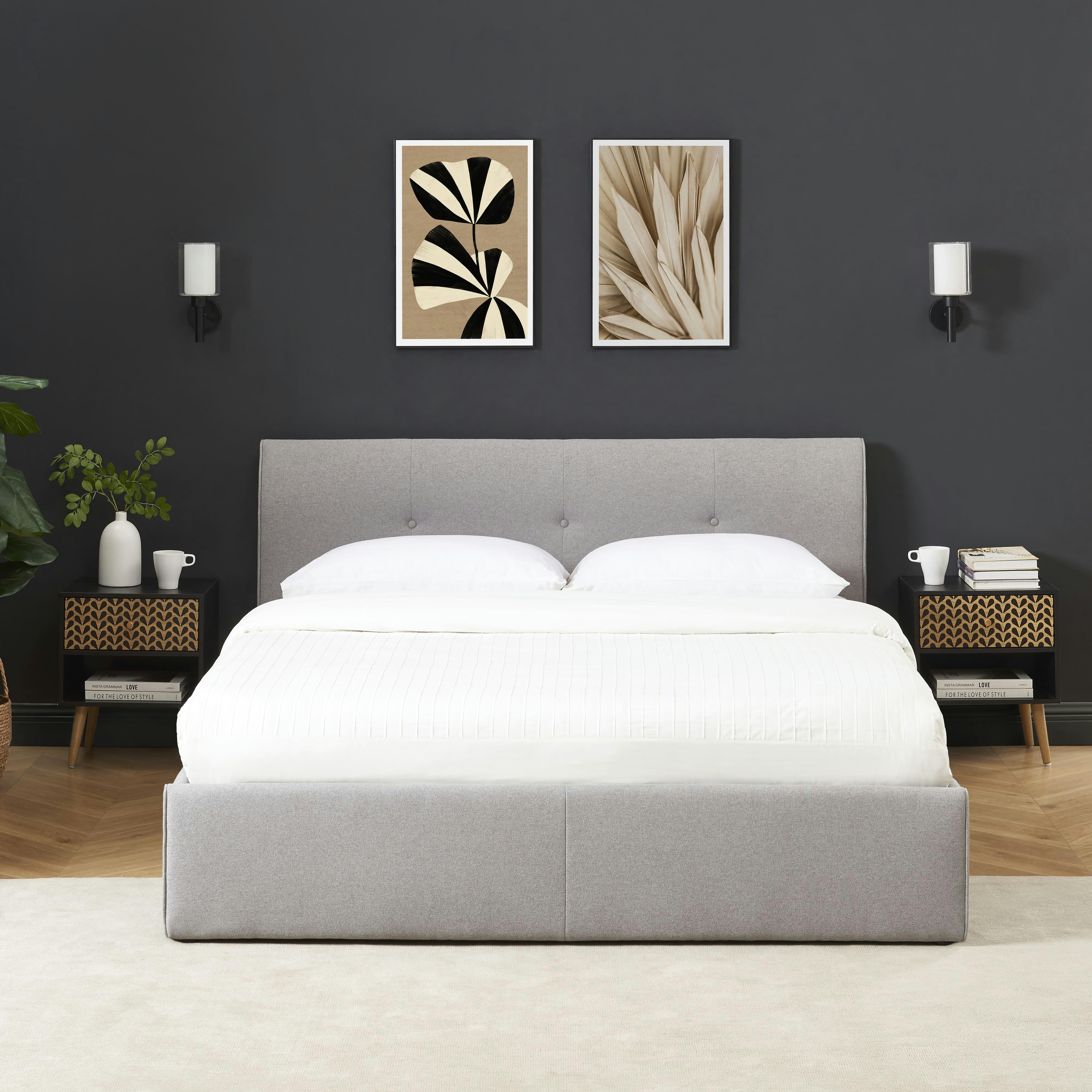 SEGURO - Lit coffre  tissu gris chiné 160x200 sommier inclus