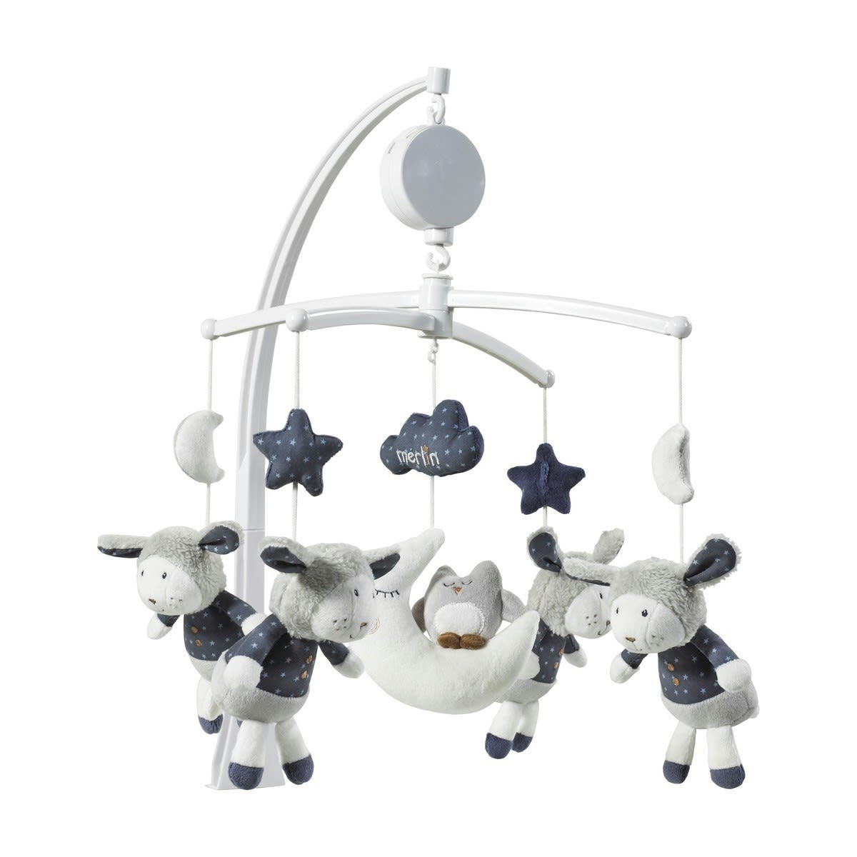 MERLIN - Mobile musical bébé Mouton en coton blanc