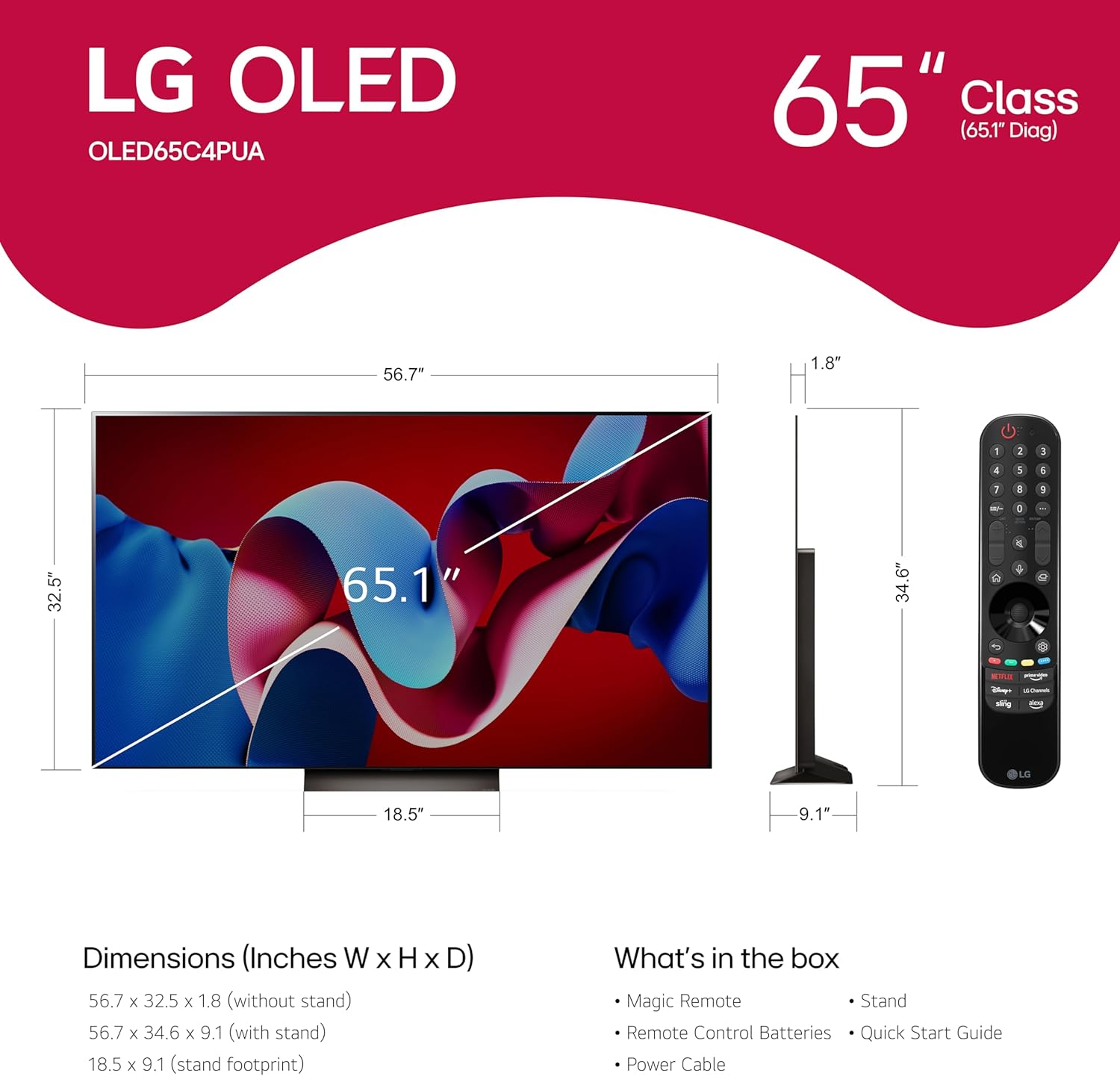 LG 65-Inch Class OLED evo C4 Series Smart TV 4K Processor Flat Screen with Magic Remote AI-Powered with Alexa Built-in (OLED65C4PUA  2024)