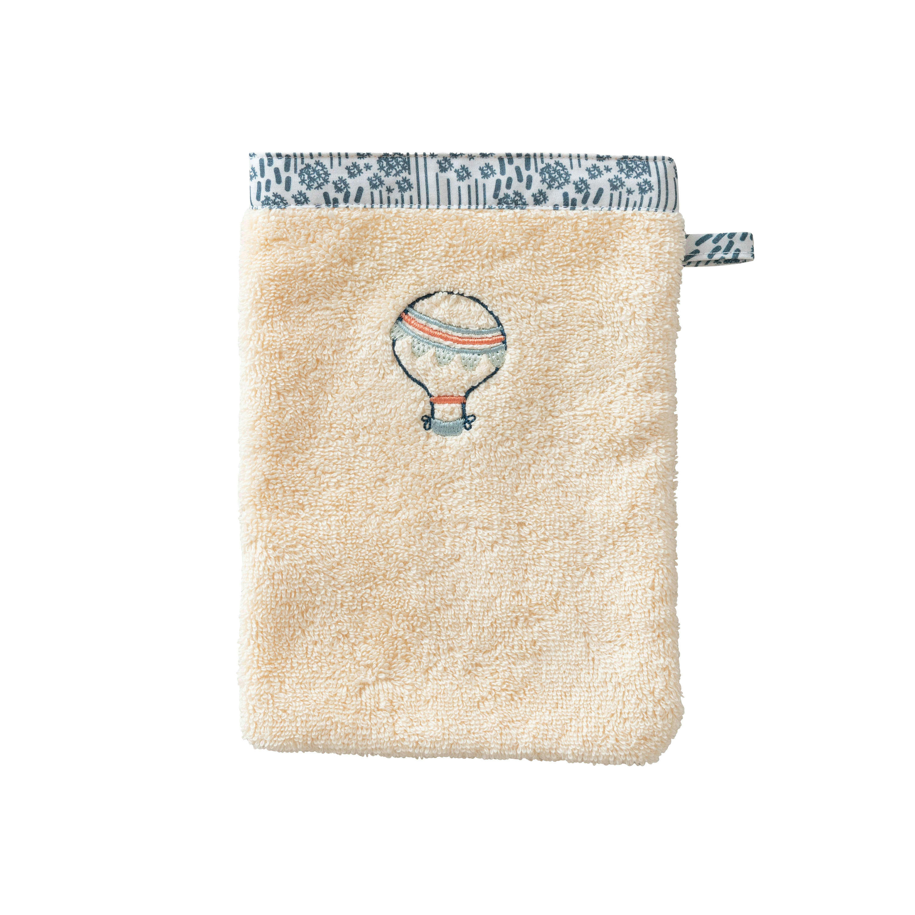 DANDINE - Gant de toilette coton bio bouclette brodé beige 15 x 21 cm