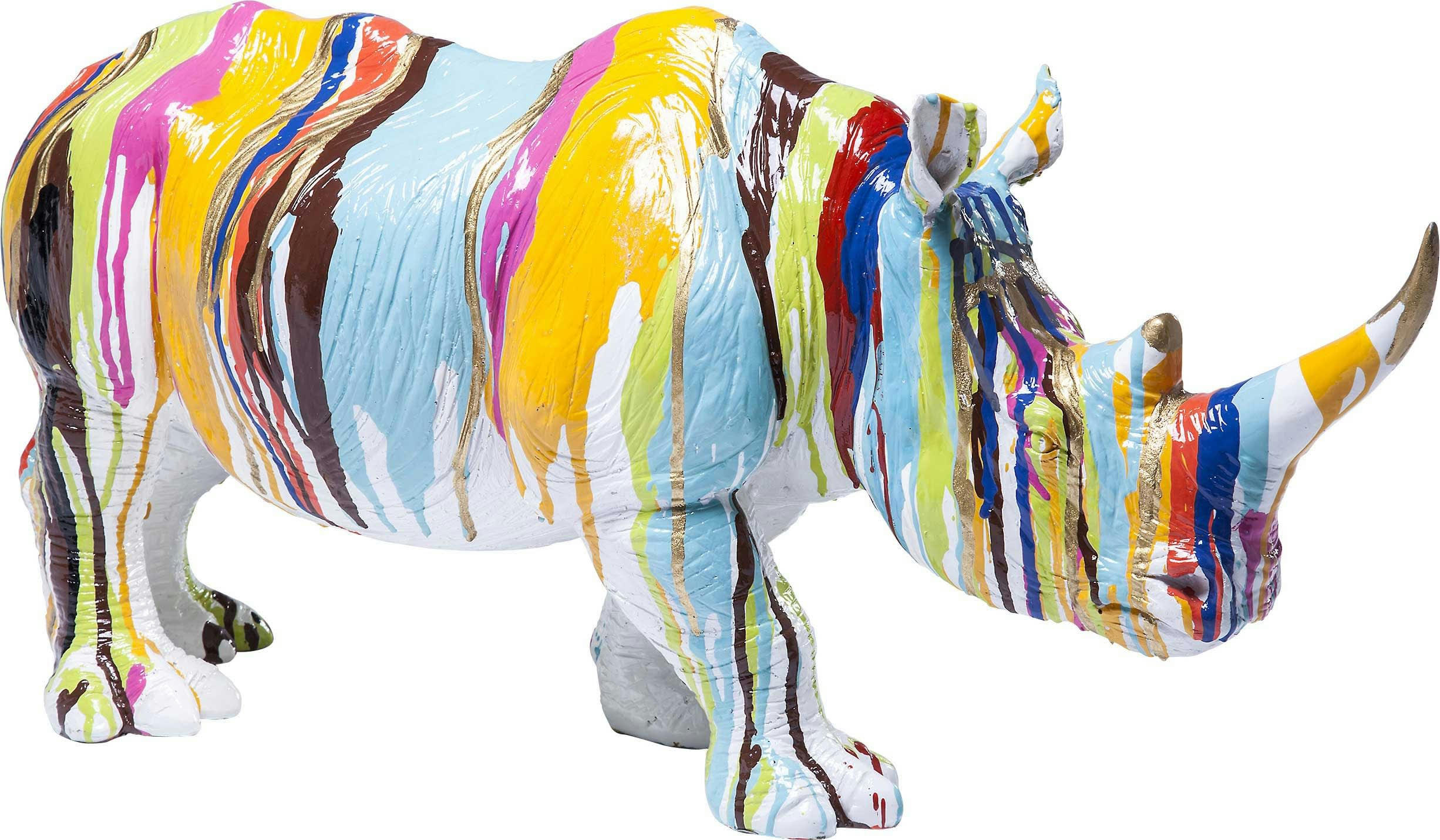 - Statuette rhinocéros blanc coulées de peinture L55