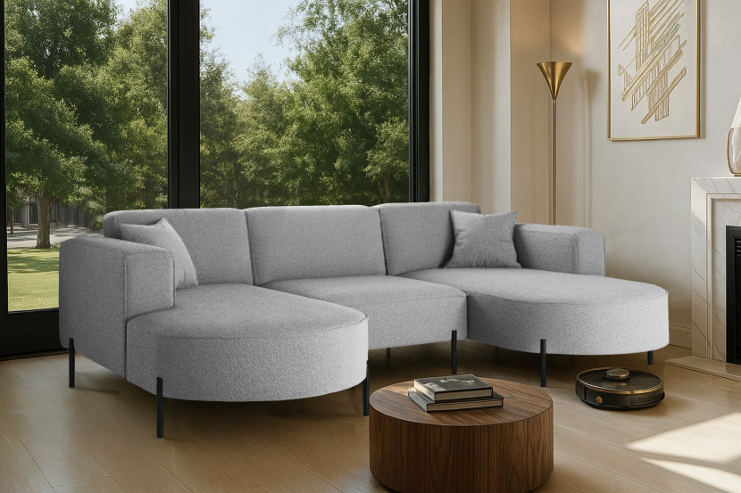 Narożnik, Sofa w kształcie U Modena Rein tkanina Quelle Szary
