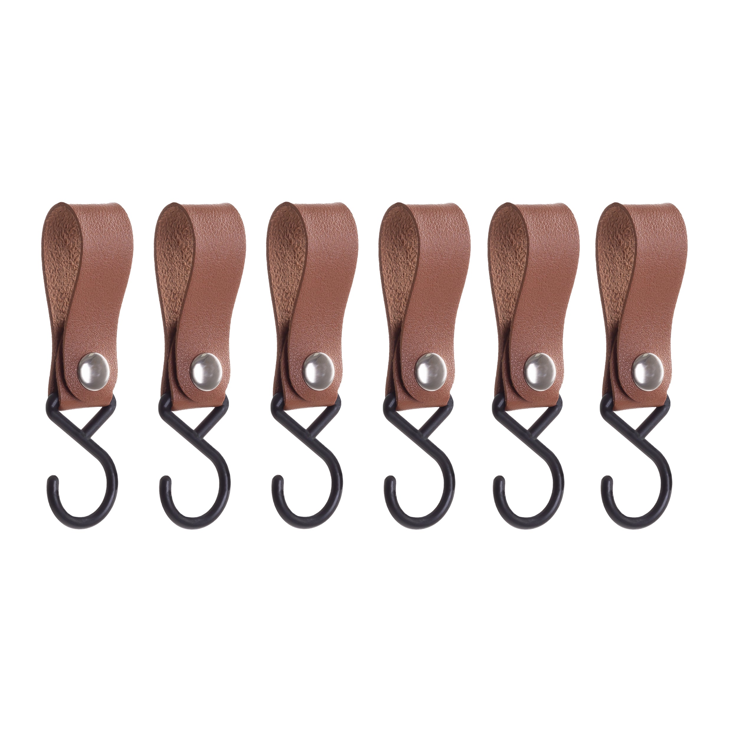 QUVIO ophanghaak met leren bandje - Bruin - set van 6