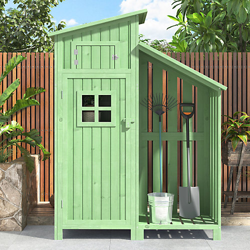 Abri de jardin en bois de sapin - remise à outils avec 2 étagères intégrées - H 174 cm - toit imperméable en PVC - Vert