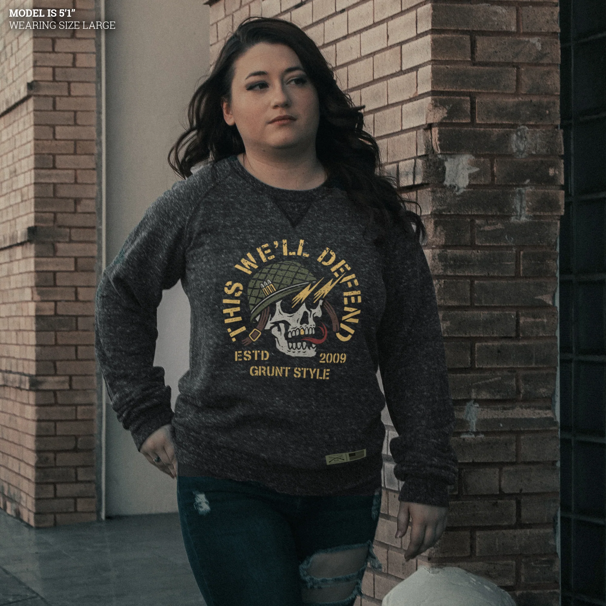 Death Skull Terry Crew Sweatshirt - Black Heather