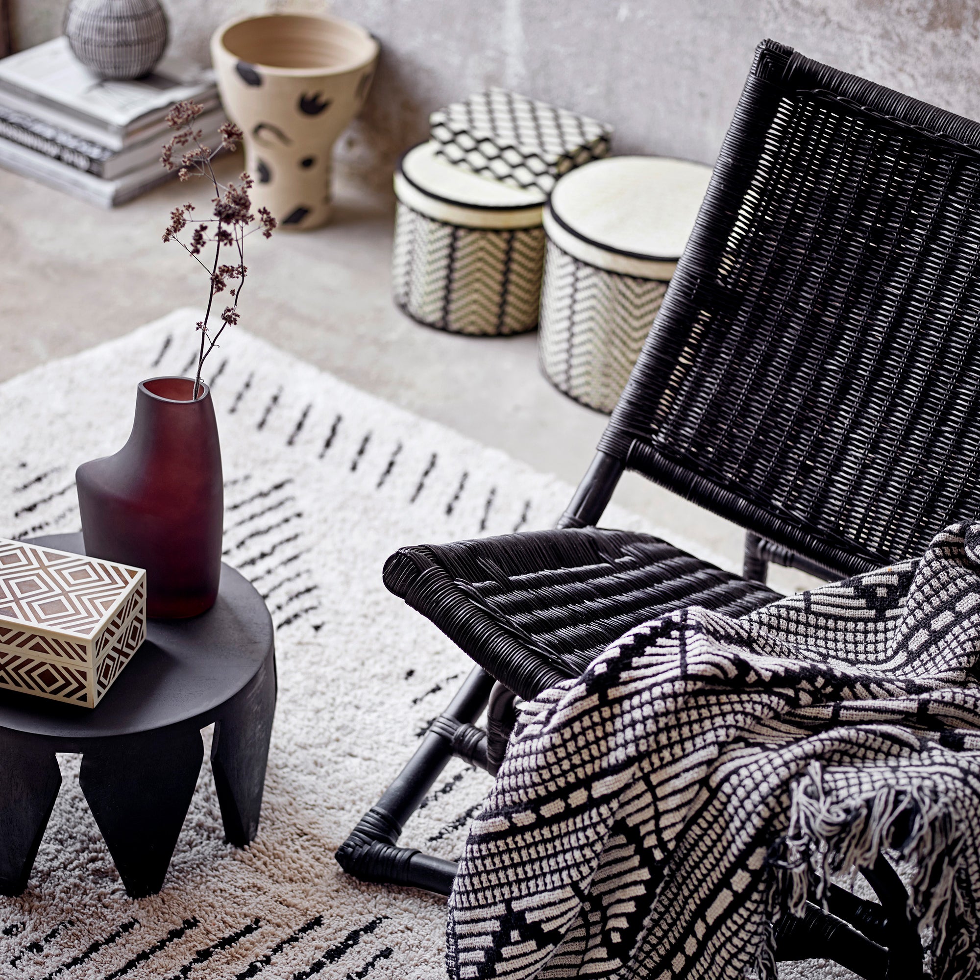 Bloomingville Gutte Plaid - Zwart Recycled Katoen