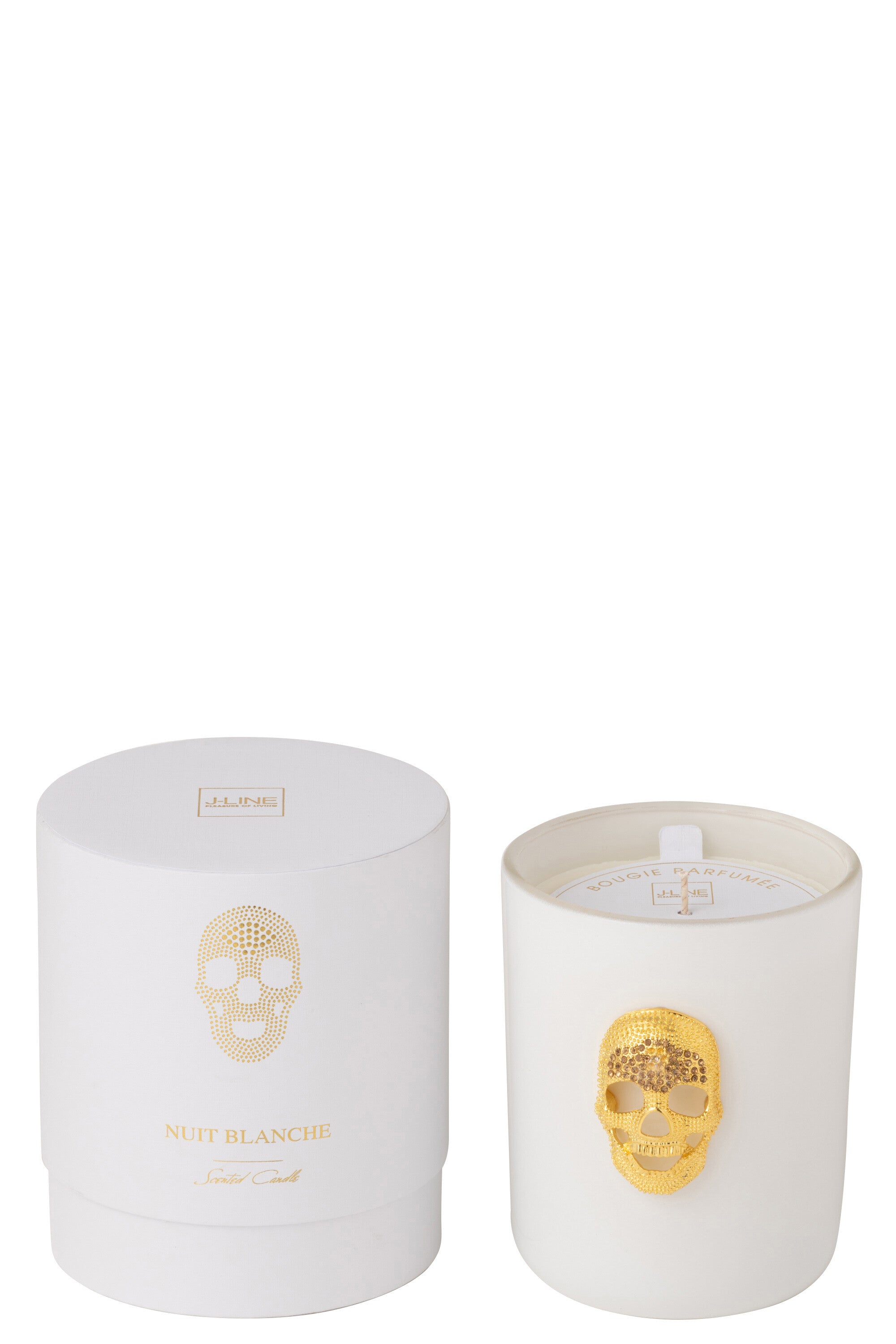 J-Line geurkaars Doodskop Nuit Blanche - White Floral Tonk - glas - wit - large - 65U