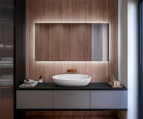 Miroir avec LED Illumination Salle de Bain (90x60cm) LED Lumineux Miroir avec éclairage (TAN100) Blanc Froid 7000K