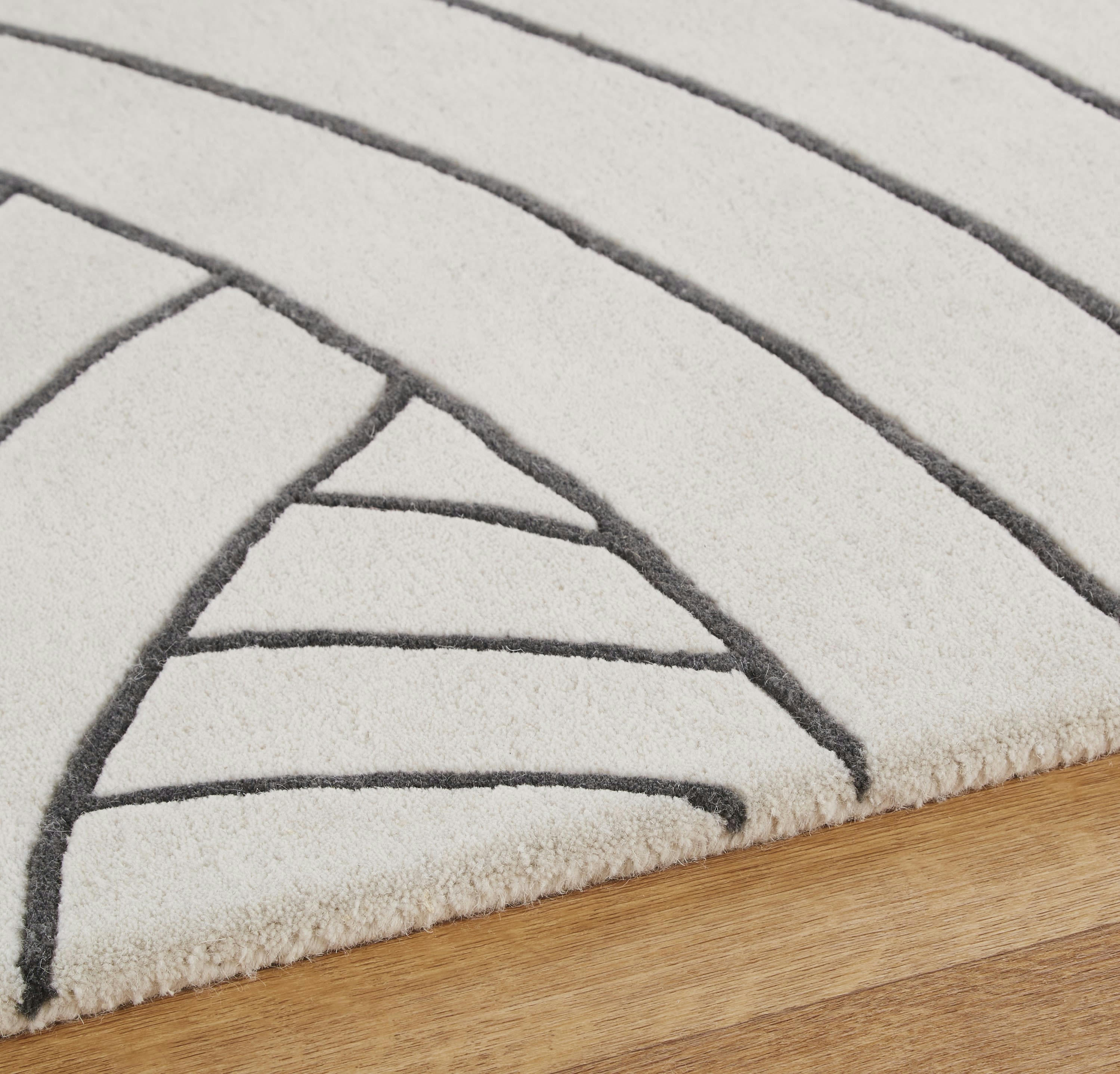 KASTOS - Tapis tufté en laine motif graphique blanc cassé 160x230