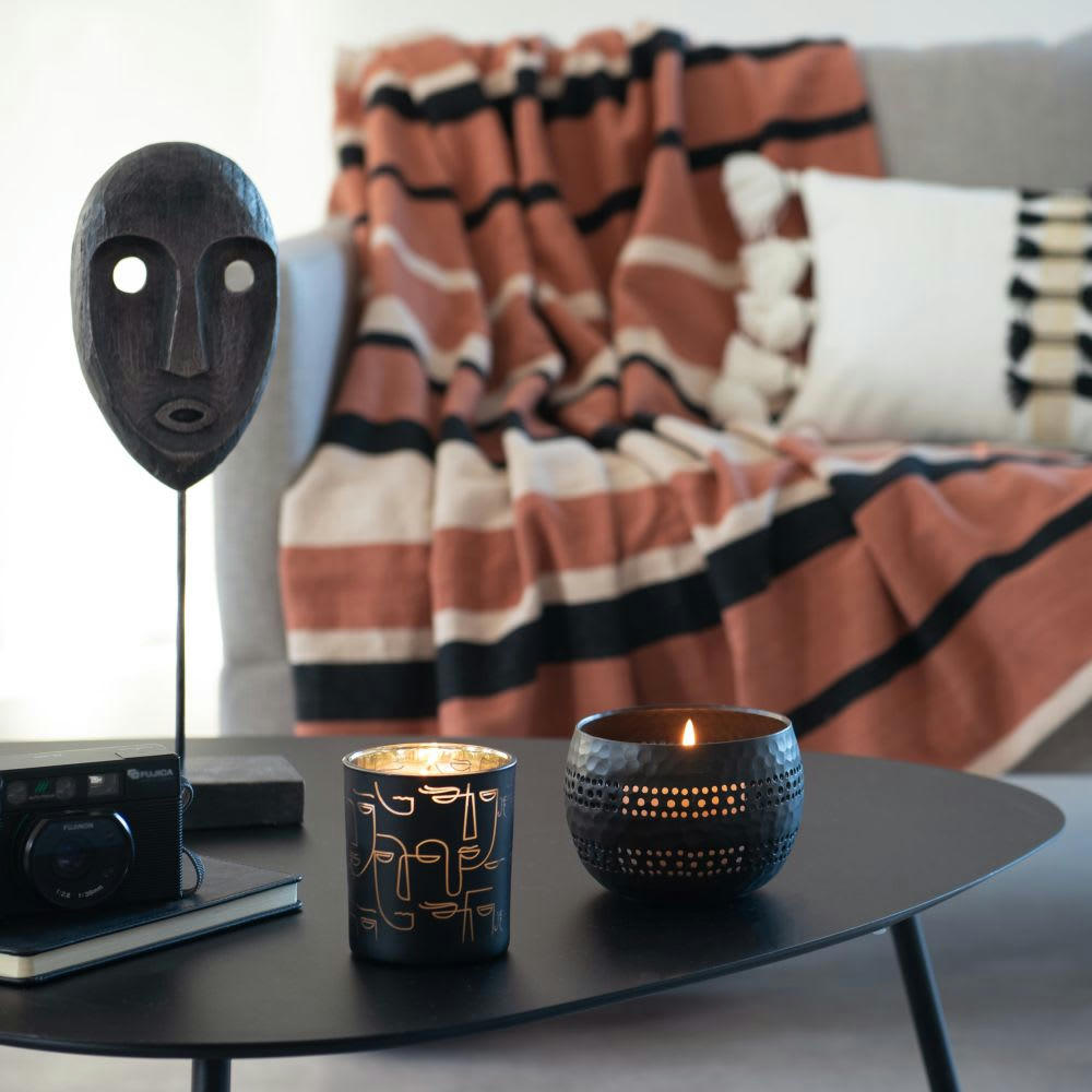 - Lumignon en verre noir imprimé visages