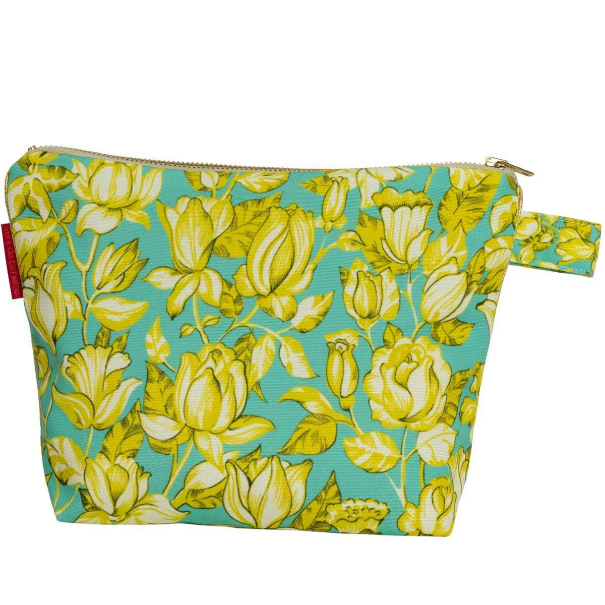 APONI - Pochette en toile outdoor imprimé fleuri turquoise 19x28cm