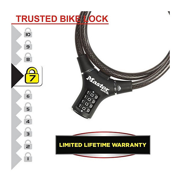 Antivol Vélo - MASTER LOCK - 8229EURDPRO - 90 cm de câble - Noir - Acier torsadé