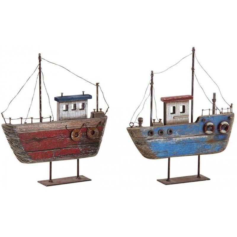 - Bâteaux décoratifs en bois sur pieds (lot de 2)
