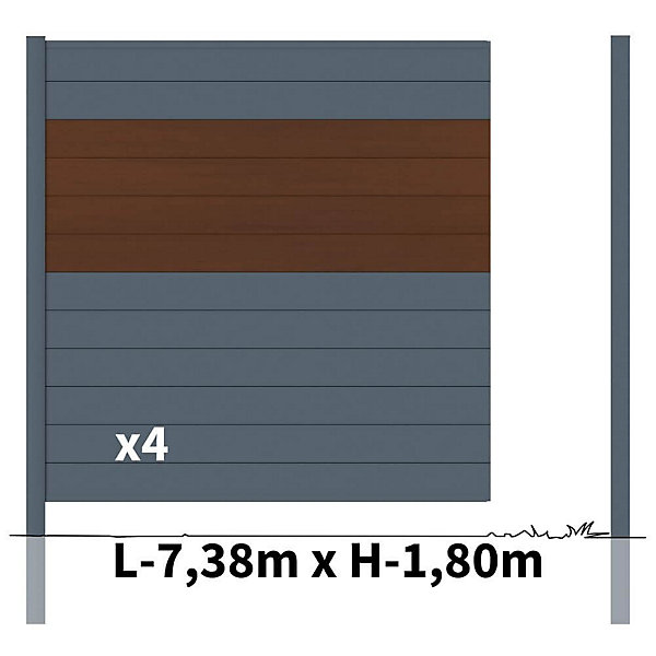 Kit clôture aluminium poteau à sceller - BAHIA &CRUZ Ipé H-1,8m