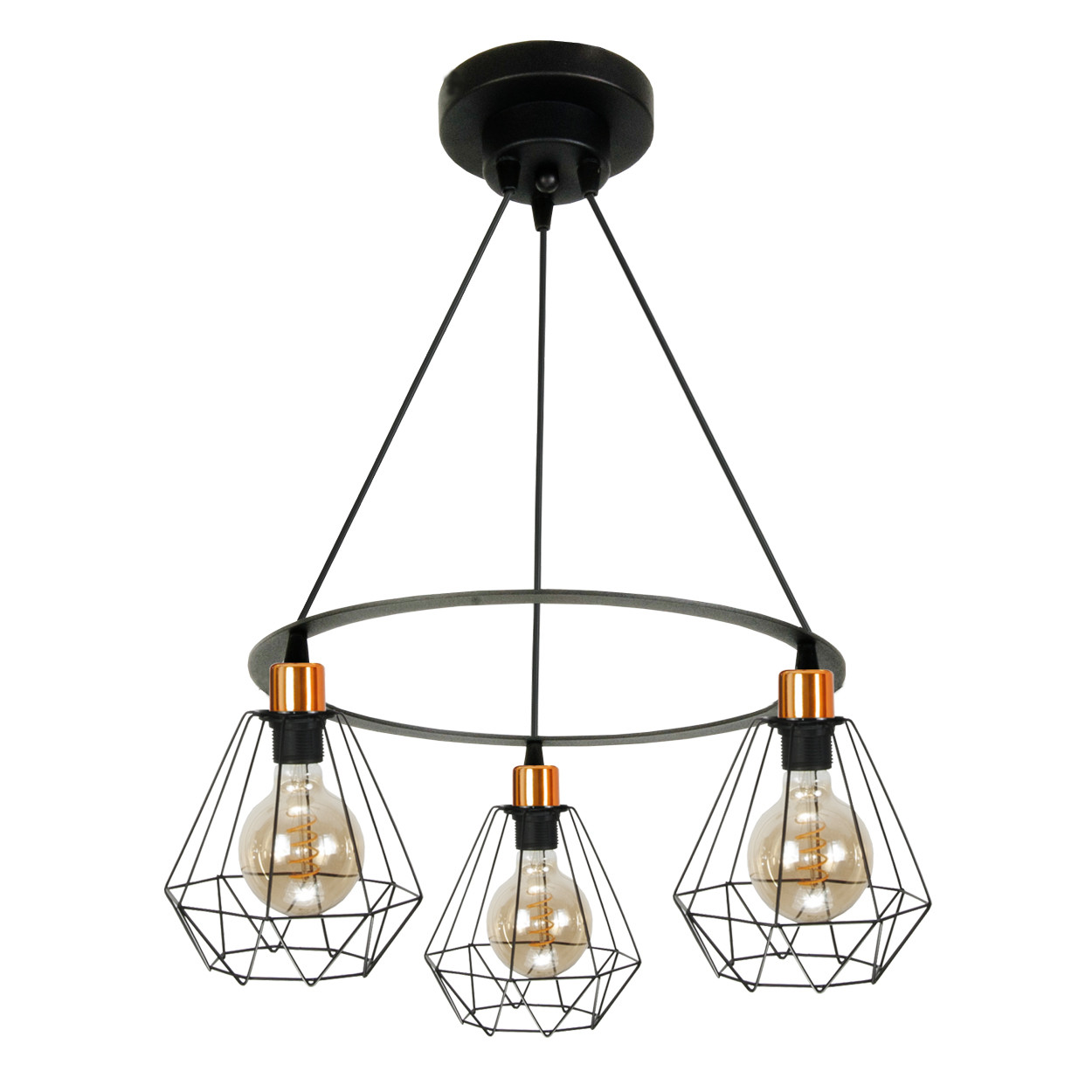 Lampa wisząca sufitowa żyrandol loft druciane klosze LED 3xE27 ITZA 14-362