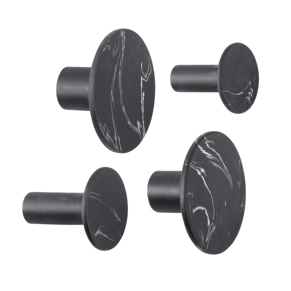 ESSENTIALS - Lot de 4 patères marbrées résine noir