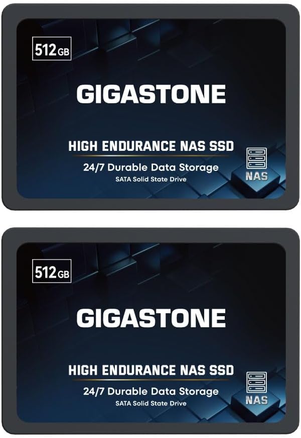 【NAS Certified】 GIGASTONE High Endurance SSD 512GB (2-Pack) Up to 550MB/s TLC Flash with SLC Caching 24/7 Reliable for Gaming/PC/NAS SSD 5-Year Warranty 2.5 SATA Internal Solid State Drives RAID Disk