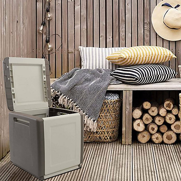 Malle Lille, Coffre polyvalent, Malle de rangement, Boîte de rangement, 100% Made in Italy, 54x53h57 cm, Beige et Marron