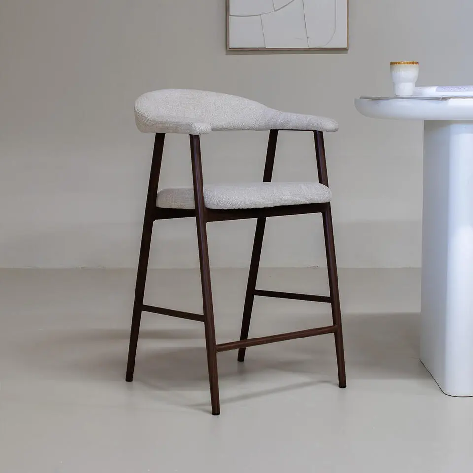 Barkruk Beige Stof/Walnoot - Mila - Set van 2