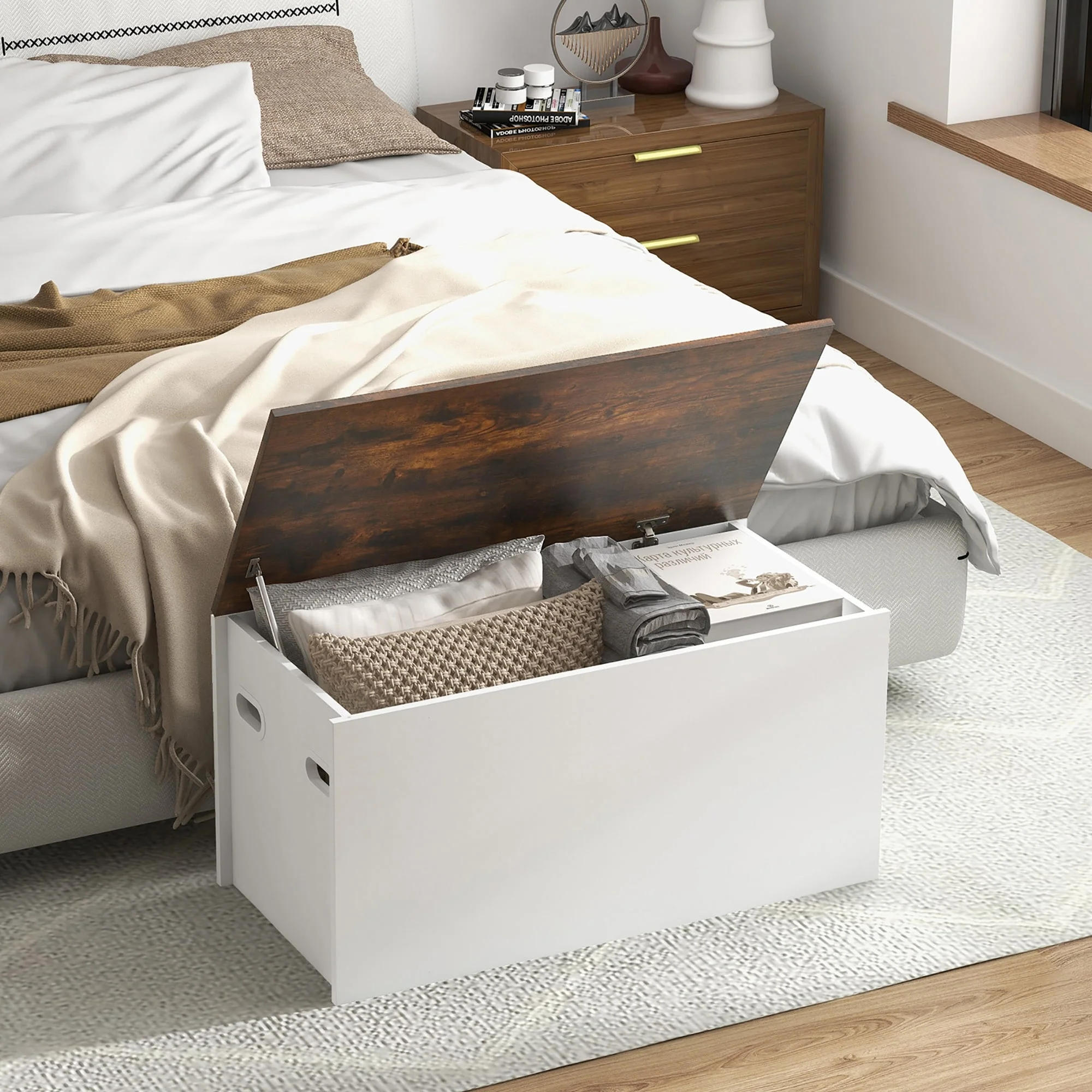 Gymax Flip-top Storage Chest Lift Top Storage Bench Wooden Deck Box - See details