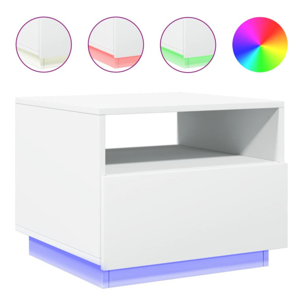 Stolik Kawowy Ława Stół Biały 50x49x40 Oświetlenie Led Do Salonu Do Pokoju