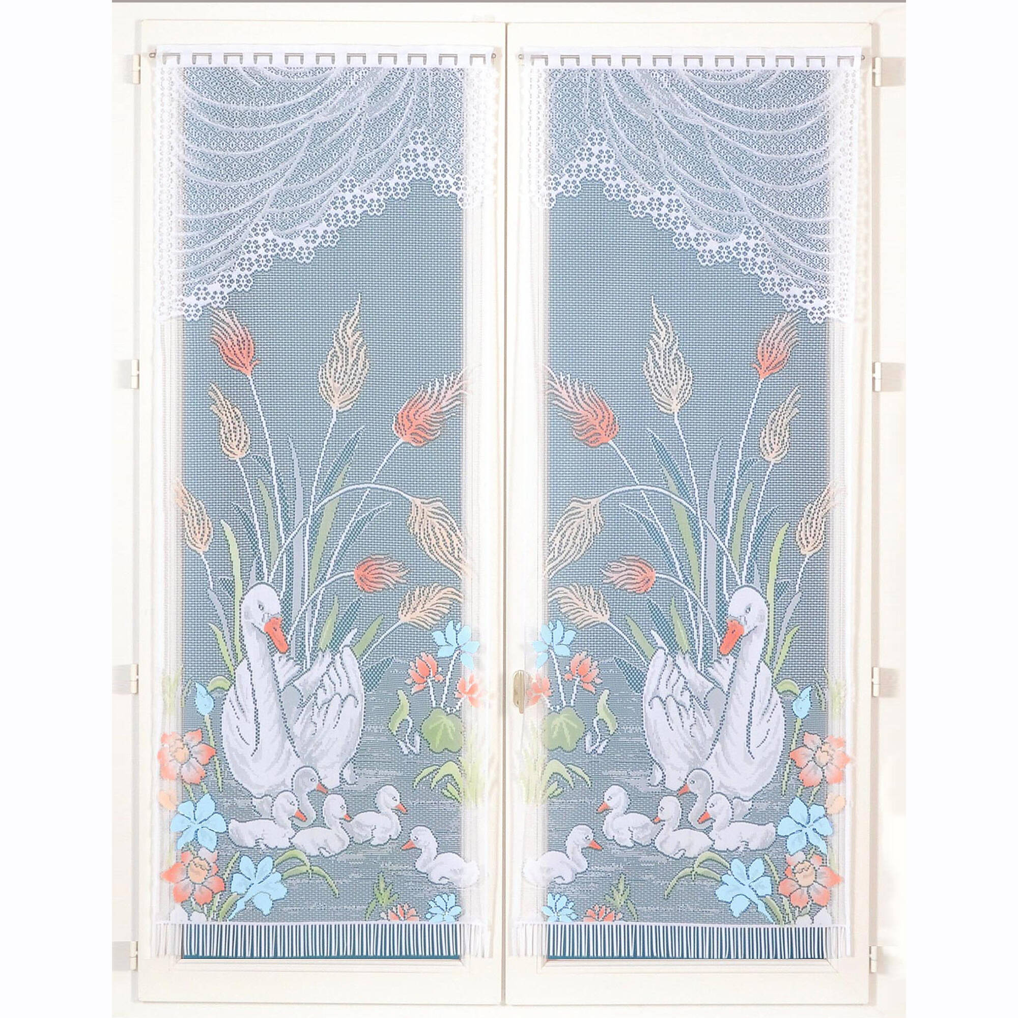 Vitrage droit motif cygnes - paire