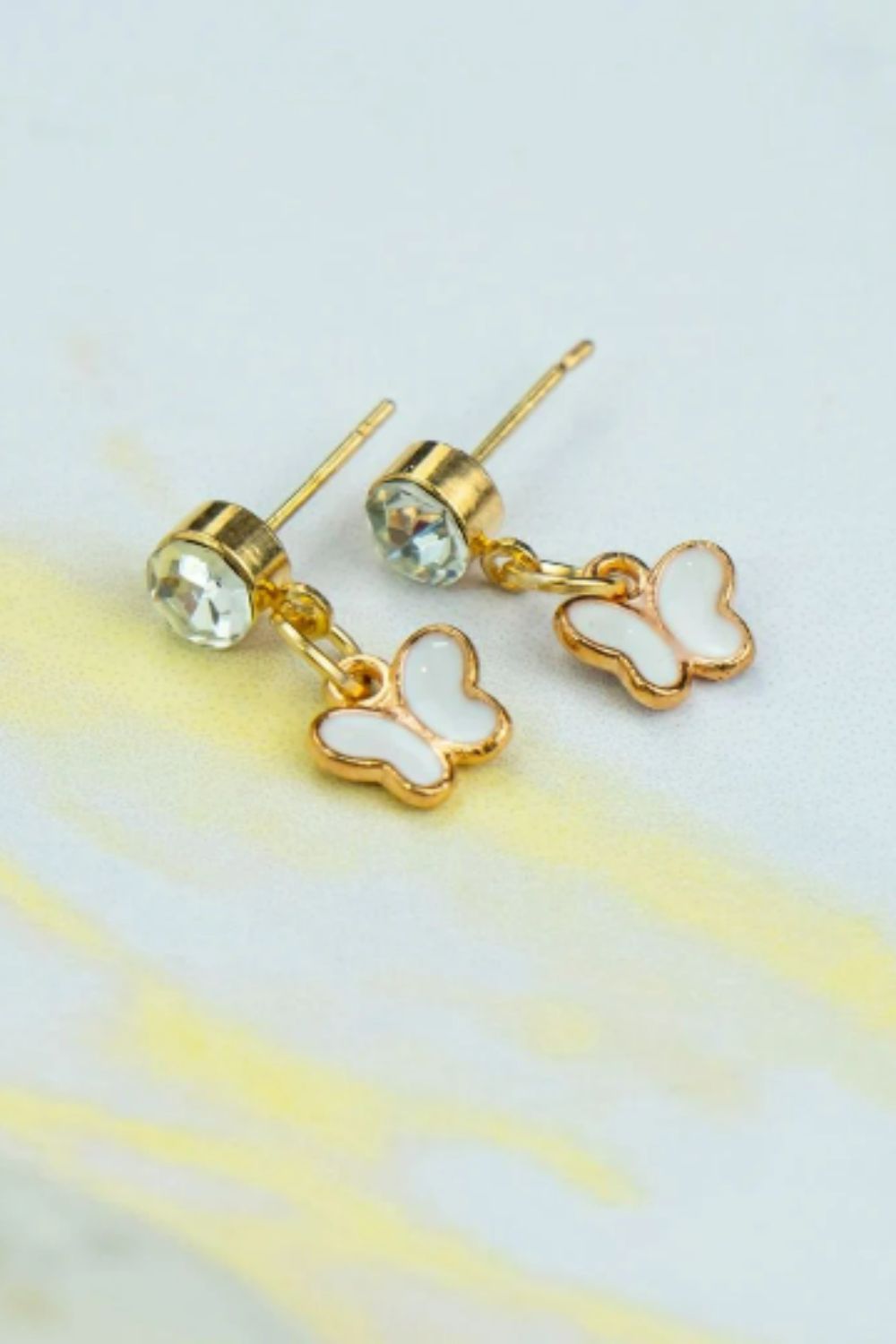 The Colourful Aura Small Dangle Zircon Butterfly Charm Ear Stud Earrings